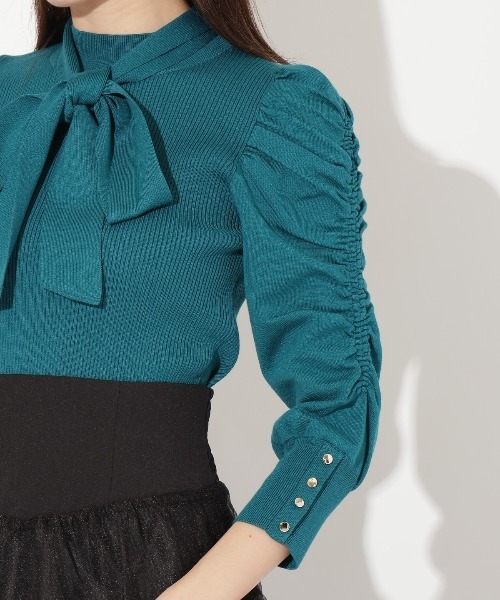 【セール】袖ギャザーボウタイ付きニットプルオーバー（ニット/セーター）｜And Couture（アンドクチュール） pattayablatt.com