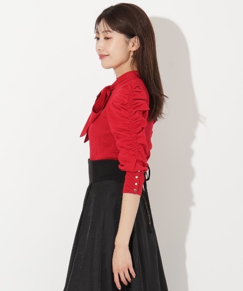 【セール】袖ギャザーボウタイ付きニットプルオーバー（ニット/セーター）｜And Couture（アンドクチュール） pattayablatt.com