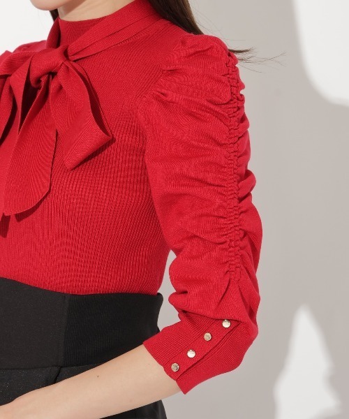 【セール】袖ギャザーボウタイ付きニットプルオーバー（ニット/セーター）｜And Couture（アンドクチュール） pattayablatt.com