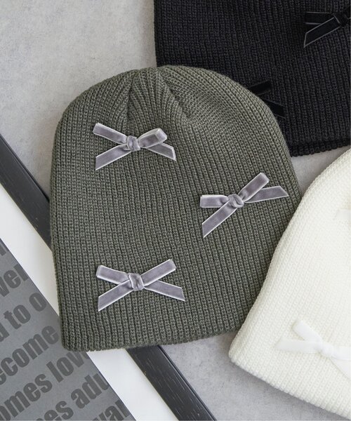 セール】ベロアリボンニット帽（ニットキャップ/ビーニー