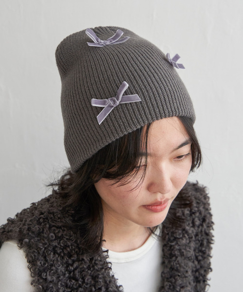 セール】ベロアリボンニット帽（ニットキャップ/ビーニー