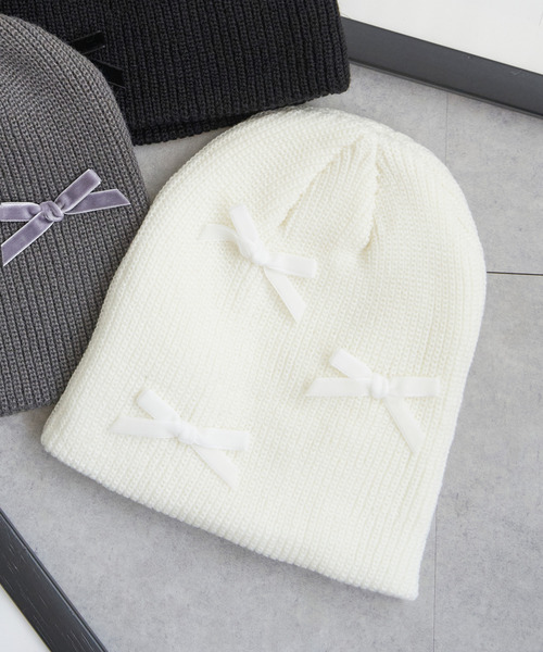 セール】ベロアリボンニット帽（ニットキャップ/ビーニー