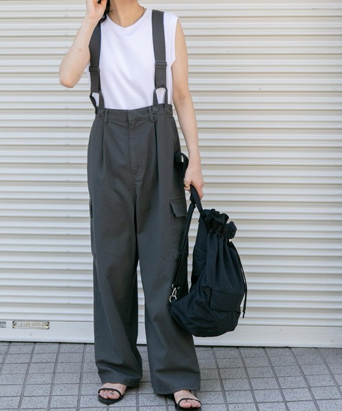 FORK&SPOON（フォークアンドスプーン）の「FORK&SPOON　サスペンダーカーゴパンツ（カーゴパンツ・レディース・カーキ/チャコールグレー・1/2）」の9枚目の写真