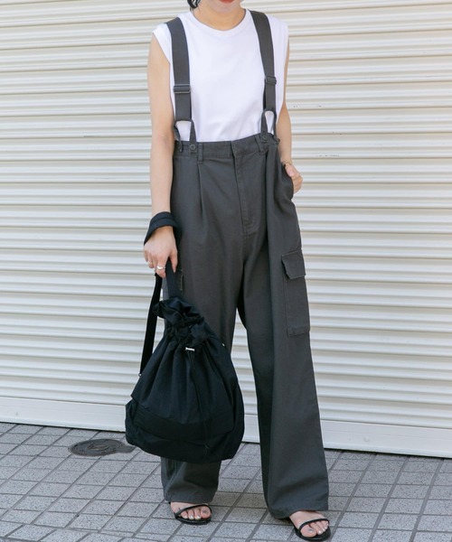 FORK&SPOON（フォークアンドスプーン）の「FORK&SPOON　サスペンダーカーゴパンツ（カーゴパンツ・レディース・カーキ/チャコールグレー・1/2）」の16枚目の写真