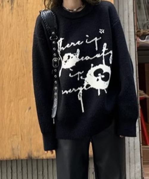 セール】面白い落書きニット（ニット/セーター）｜Achic（アシック）の