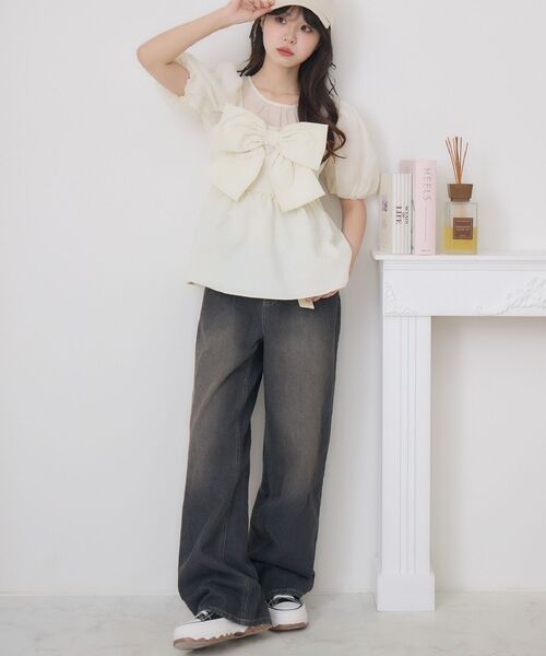 ems excite（エムズエキサイト）の「フロントリボンビスチェSET（シャツ/ブラウス・レディース・ピンク/ブラック/ナチュラル・FREE）」の4枚目の写真