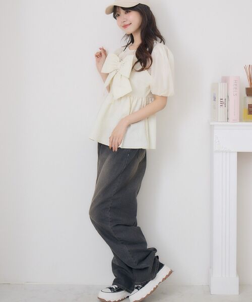 ems excite（エムズエキサイト）の「フロントリボンビスチェSET（シャツ/ブラウス・レディース・ピンク/ブラック/ナチュラル・FREE）」の6枚目の写真