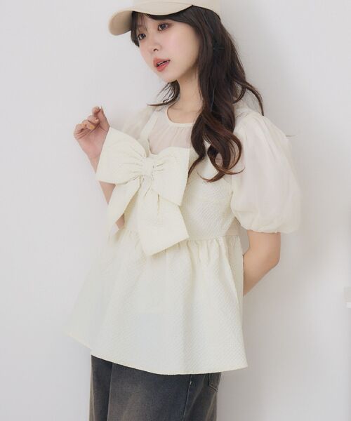 ems excite（エムズエキサイト）の「フロントリボンビスチェSET（シャツ/ブラウス・レディース・ピンク/ブラック/ナチュラル・FREE）」の10枚目の写真