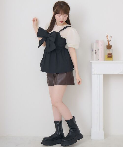 ems excite（エムズエキサイト）の「フロントリボンビスチェSET（シャツ/ブラウス・レディース・ピンク/ブラック/ナチュラル・FREE）」の14枚目の写真