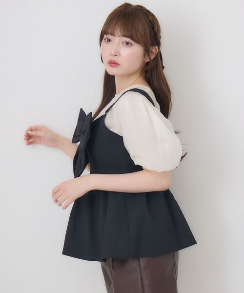 ems excite（エムズエキサイト）の「フロントリボンビスチェSET（シャツ/ブラウス・レディース・ピンク/ブラック/ナチュラル・FREE）」の18枚目の写真