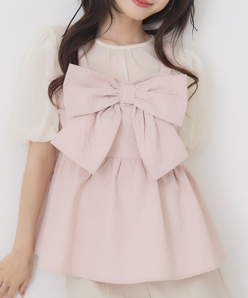 ems excite（エムズエキサイト）の「フロントリボンビスチェSET（シャツ/ブラウス・レディース・ピンク/ブラック/ナチュラル・FREE）」の3枚目の写真