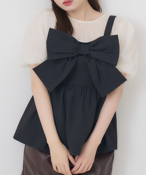ems excite（エムズエキサイト）の「フロントリボンビスチェSET（シャツ/ブラウス・レディース・ピンク/ブラック/ナチュラル・FREE）」の2枚目の写真