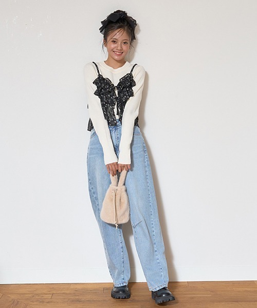 パンツ L EYELET SEMI LOOSE DENIM セール】Shoelace belt loose denim pants / シューレースベルト