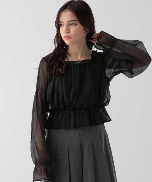 GLOBAL WORK（グローバルワーク）の「シアースクエアブラウス/AND YUA ANY/132130（シャツ/ブラウス・キッズ・アイボリー/ブラック・150cm/160cm）」の2枚目の写真