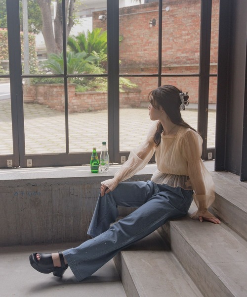 GLOBAL WORK（グローバルワーク）の「シアースクエアブラウス/AND YUA ANY/132130（シャツ/ブラウス・キッズ・アイボリー/ブラック・150cm/160cm）」の20枚目の写真