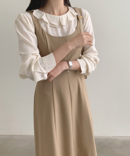 ECLIN(エクラン)の「タックAラインノースーリブフレアワンピース(ワンピース・レディース・ベージュ/ブラック・S/M/L/XL)」の14枚目の写真