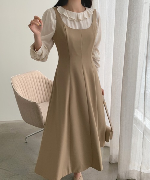 ECLIN(エクラン)の「タックAラインノースーリブフレアワンピース(ワンピース・レディース・ベージュ/ブラック・S/M/L/XL)」の19枚目の写真