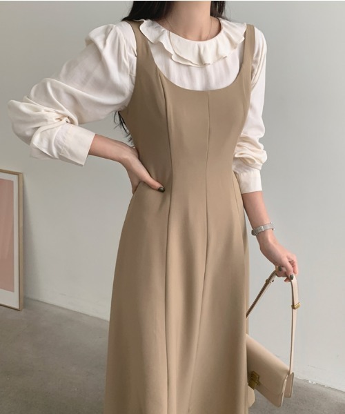 ECLIN(エクラン)の「タックAラインノースーリブフレアワンピース(ワンピース・レディース・ベージュ/ブラック・S/M/L/XL)」の21枚目の写真