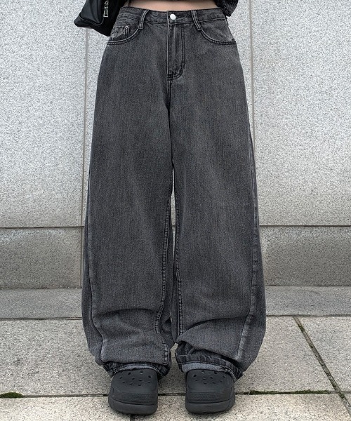 【anyonemore】フェードウォッシュワイドブラックデニムパンツ フェードウォッシュワイドブラックデニムパンツ（デニムパンツ
