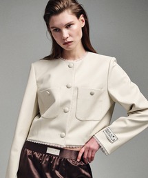 ジャケット・アウター Mardi Mercredi TWEED CROPPED JACKET LACE Mardi Mercredi（マルディメクルディ） コート アウター TWEED CROPPED