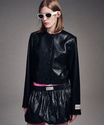 FAUX LEATHER CROPPED JACKET LACE / フォックス レザー クロップド ジャケット レース