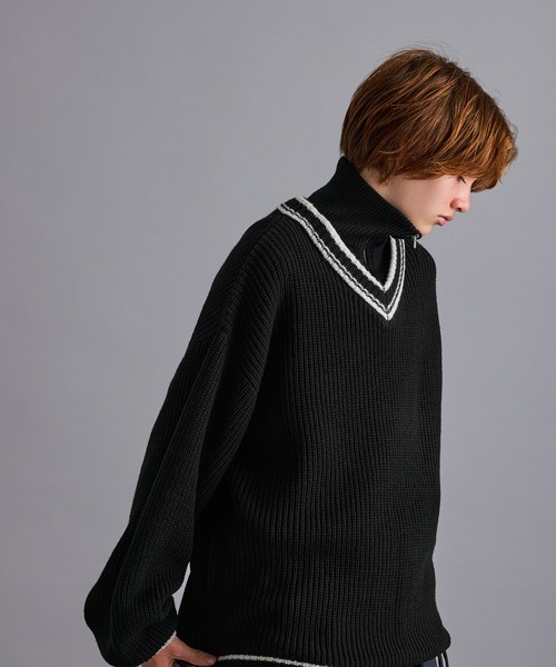 JUNRED（ジュンレッド）の「ハーフジップレイヤードニット（ニット/セーター・メンズ・グリーン/ブラック・L/M/S）」の3枚目の写真