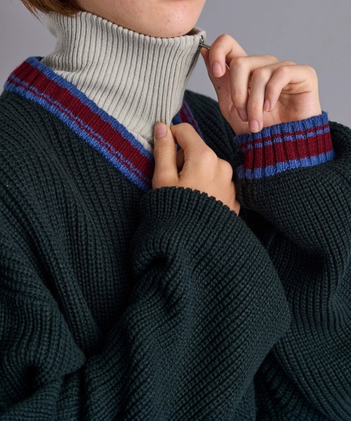 JUNRED（ジュンレッド）の「ハーフジップレイヤードニット（ニット/セーター・メンズ・グリーン/ブラック・L/M/S）」の6枚目の写真