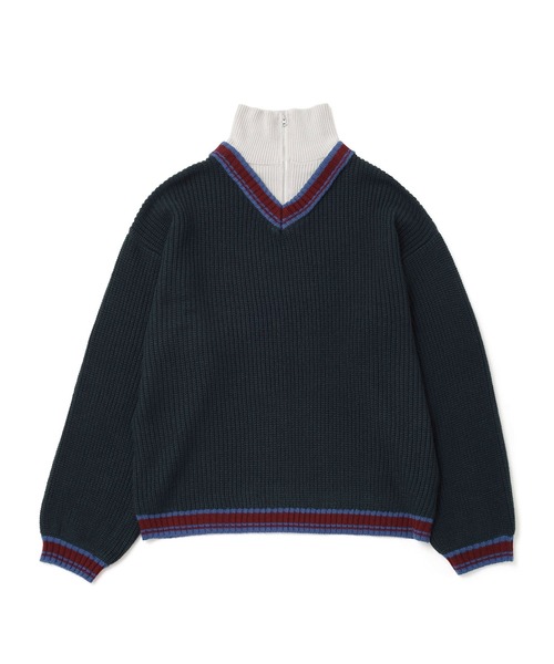 JUNRED（ジュンレッド）の「ハーフジップレイヤードニット（ニット/セーター・メンズ・グリーン/ブラック・L/M/S）」の10枚目の写真