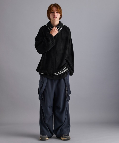 JUNRED（ジュンレッド）の「ハーフジップレイヤードニット（ニット/セーター・メンズ・グリーン/ブラック・L/M/S）」の7枚目の写真