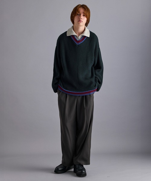 JUNRED（ジュンレッド）の「ハーフジップレイヤードニット（ニット/セーター・メンズ・グリーン/ブラック・L/M/S）」の8枚目の写真