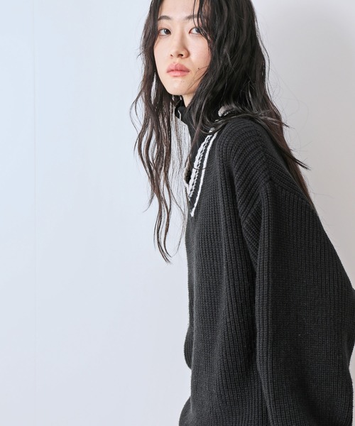 JUNRED（ジュンレッド）の「ハーフジップレイヤードニット（ニット/セーター・メンズ・グリーン/ブラック・L/M/S）」の21枚目の写真