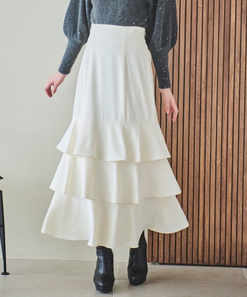 31 Sons de mode（トランテアン　ソン　ドゥ　モード）の「ティアードマーメイドスカート（スカート・レディース・ブラウン/クリーム/サックスブルー・36/38）」の3枚目の写真