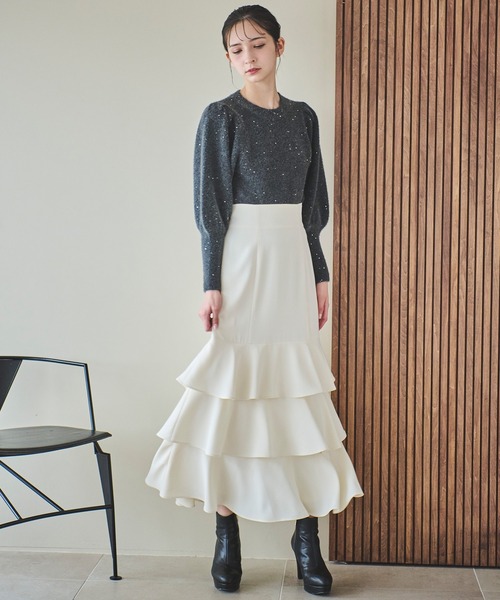 31 Sons de mode（トランテアン　ソン　ドゥ　モード）の「ティアードマーメイドスカート（スカート・レディース・ブラウン/クリーム/サックスブルー・36/38）」の22枚目の写真