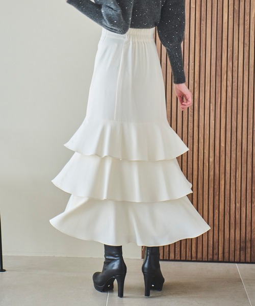 31 Sons de mode（トランテアン　ソン　ドゥ　モード）の「ティアードマーメイドスカート（スカート・レディース・ブラウン/クリーム/サックスブルー・36/38）」の20枚目の写真