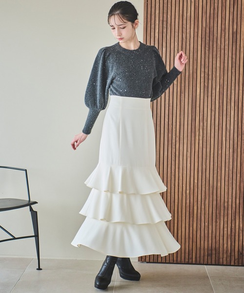 31 Sons de mode（トランテアン　ソン　ドゥ　モード）の「ティアードマーメイドスカート（スカート・レディース・ブラウン/クリーム/サックスブルー・36/38）」の11枚目の写真