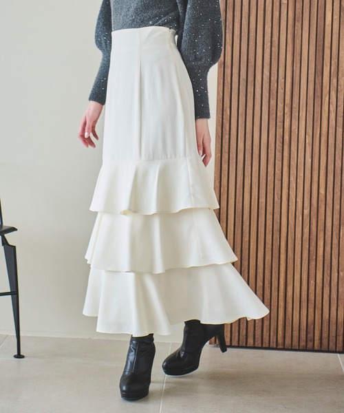 31 Sons de mode（トランテアン　ソン　ドゥ　モード）の「ティアードマーメイドスカート（スカート・レディース・ブラウン/クリーム/サックスブルー・36/38）」の21枚目の写真