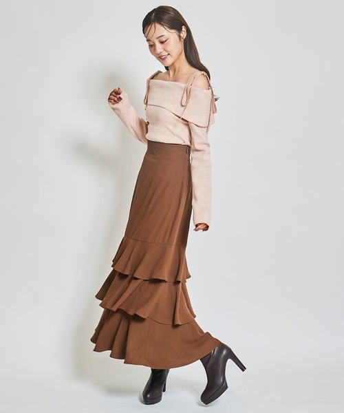 31 Sons de mode（トランテアン　ソン　ドゥ　モード）の「ティアードマーメイドスカート（スカート・レディース・ブラウン/クリーム/サックスブルー・36/38）」の12枚目の写真