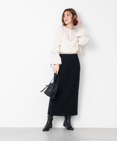 1PIU1UGUALE3 ブラック×ホワイト タイトスカート MICA&DEAL（マイカ＆ディール）の「ツイードタイトスカート（スカート