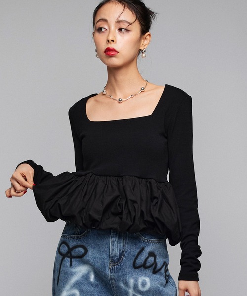 Narcissus（ナルシス）の「【Narcissus】スクエアバルーンＴシャツ（Tシャツ/カットソー・レディース・ホワイト/ブラック・FREE）」の2枚目の写真