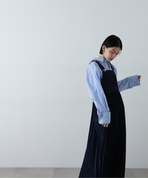 N.（N. Natural Beauty Basic）（エヌエヌナチュラルビューティーベーシック）の「◆サテンプリーツドッキングジャンパースカート（ジャンパースカート・レディース・ベージュ/ネイビー・MEDIUM）」の10枚目の写真