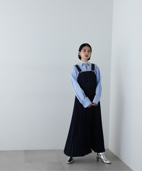 N.（N. Natural Beauty Basic）（エヌエヌナチュラルビューティーベーシック）の「◆サテンプリーツドッキングジャンパースカート（ジャンパースカート・レディース・ベージュ/ネイビー・MEDIUM）」の15枚目の写真