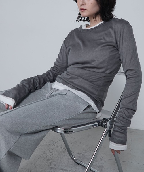 le ELMi tシャツ Neck design sheer long tee / ダブルリブ