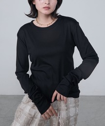 le ELMi | Neck design sheer long tee / ダブルリブデザイン シアーロングTシャツ(Tシャツ/カットソー)