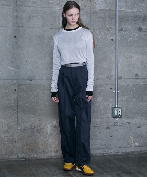 le ELMi（ルエルミ）の「Neck design sheer long tee / ダブルリブデザイン シアーロングTシャツ（Tシャツ/カットソー・レディース・チャコールグレー/ライトイエロー/オフホワイト/ブラック・FREE）」の19枚目の写真