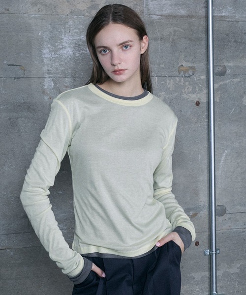 le ELMi（ルエルミ）の「Neck design sheer long tee / ダブルリブデザイン シアーロングTシャツ（Tシャツ/カットソー・レディース・チャコールグレー/ライトイエロー/オフホワイト/ブラック・FREE）」の21枚目の写真