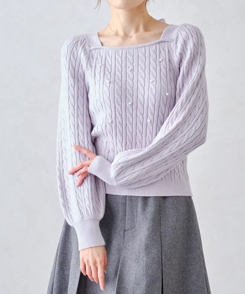 MISCH MASCH(ミッシュマッシュ)の「スクエアネックケーブルパールニット/MM448318(ニット/セーター・レディース・ブラック/ホワイト/ラベンダー・フリ-)」の3枚目の写真