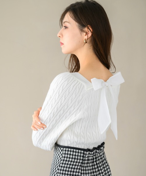 セール】スクエアネックケーブルパールニット/MM448318（ニット