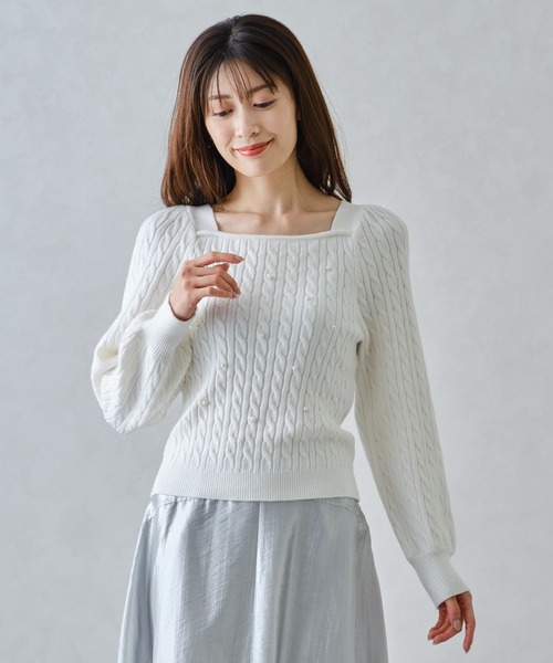 MISCH MASCH(ミッシュマッシュ)の「スクエアネックケーブルパールニット/MM448318(ニット/セーター・レディース・ブラック/ホワイト/ラベンダー・フリ-)」の15枚目の写真