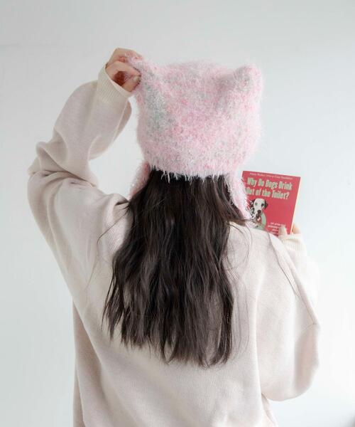 WEGO（ウィゴー）の「WEGO/シャギーネコミミバラクラバ（ニットキャップ/ビーニー・レディース・ホワイト/サックスブルー/ライトピンク/ライトイエロー・FREE）」の4枚目の写真