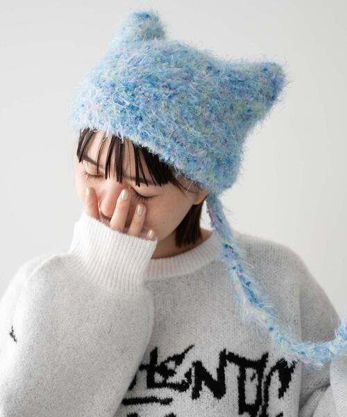 WEGO（ウィゴー）の「WEGO/シャギーネコミミバラクラバ（ニットキャップ/ビーニー・レディース・ホワイト/サックスブルー/ライトピンク/ライトイエロー・FREE）」の5枚目の写真